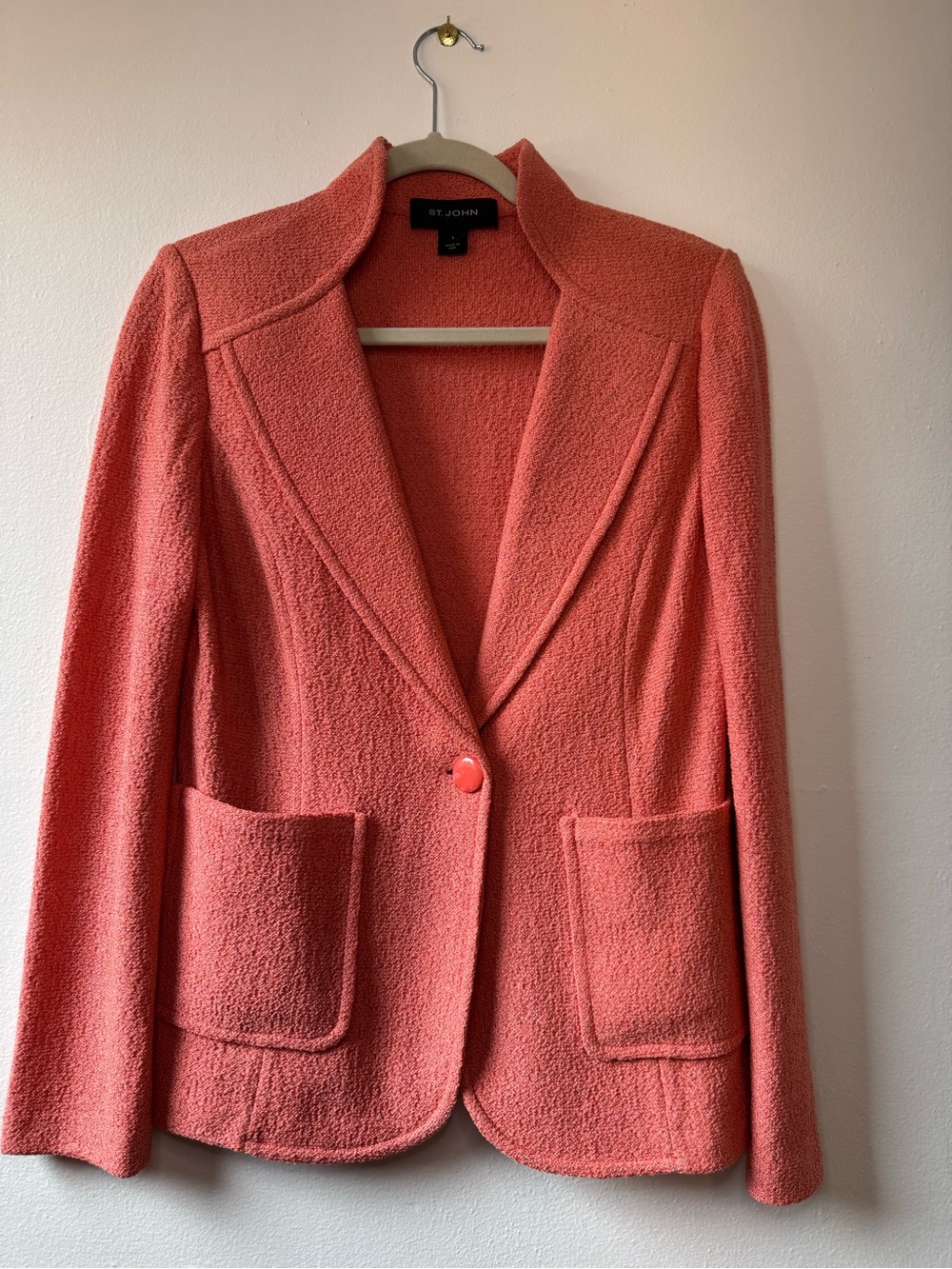 St. John Coral Bouclé Single-Button Blazer Santana Knit Size 6 Old Money Jacket